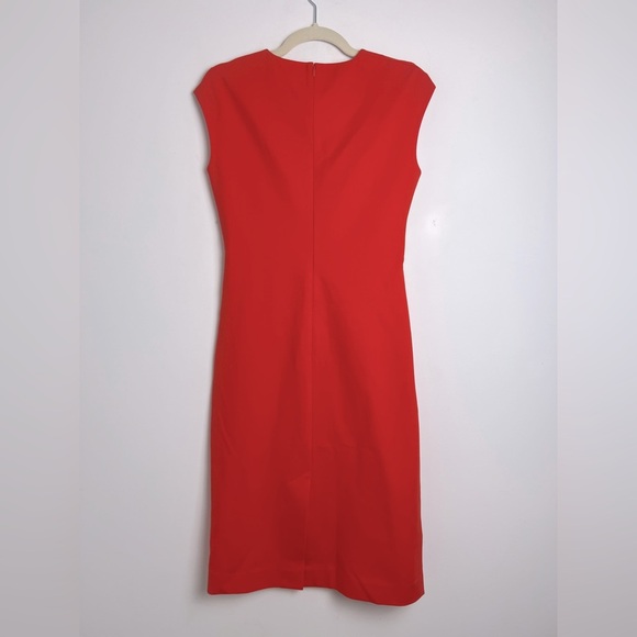 Lafayette 148 New York Red Orange Cape Sleeve Ruched Side Sheath Dress Size 4 - Picture 4 of 9